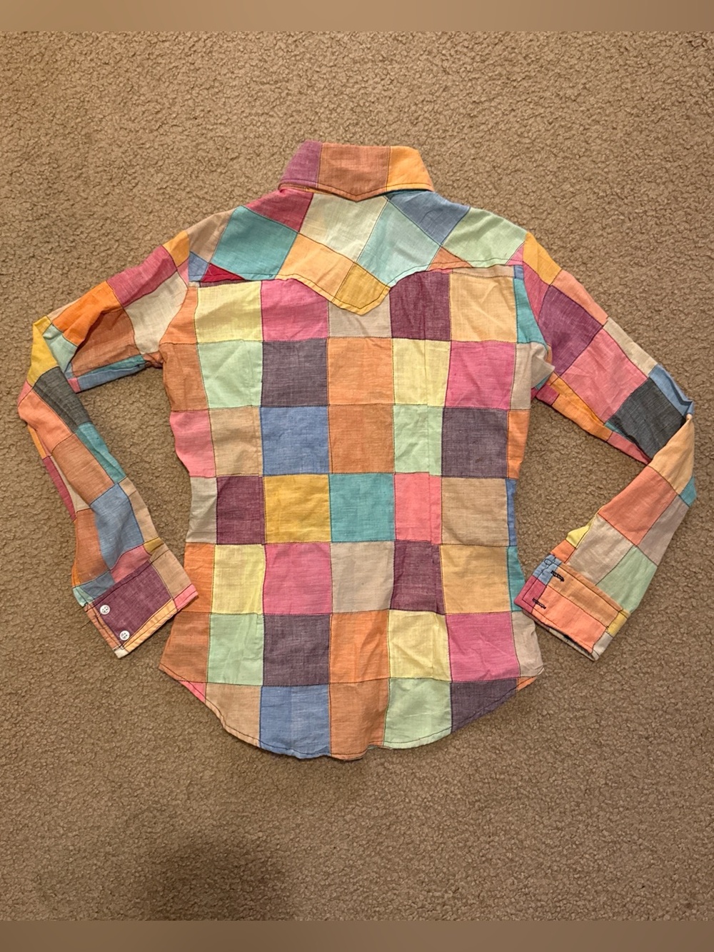 Vintage India Overseas Trading Co 1970’s Multicoloured patchwork button-up shirt - Picture 2 of 7